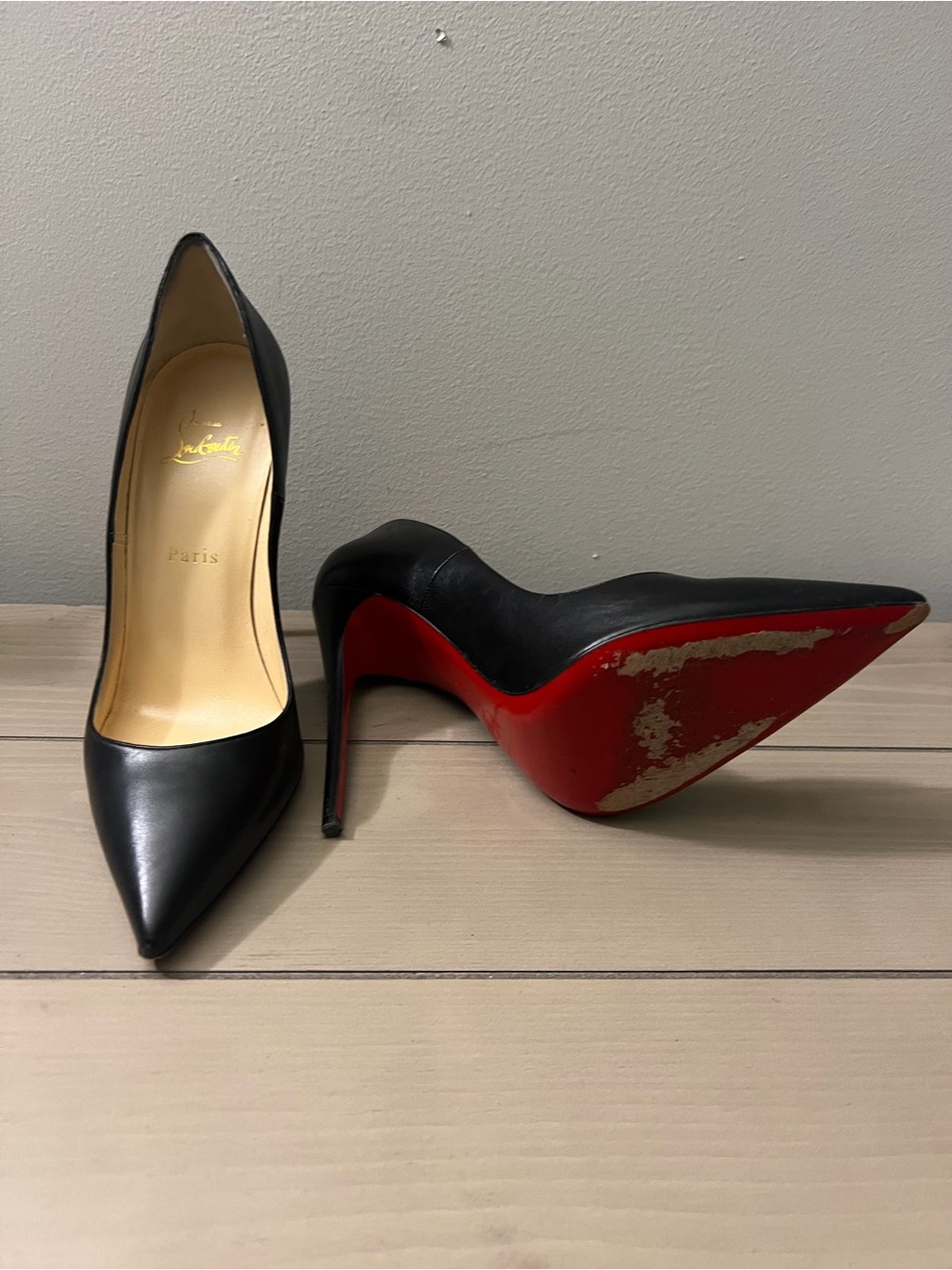 Christian Louboutin Black Pointed Leather Stiletto Pumps - Picture 3 of 3